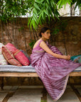 Lilac Hand Embroidered Lahariya Saree Set
