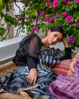 Black Hand Embroidered Lahariya Saree Set