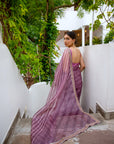 Lilac Hand Embroidered Lahariya Saree Set