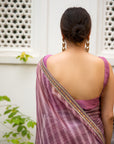 Lilac Hand Embroidered Lahariya Saree Set