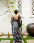 Black Hand Embroidered Lahariya Saree Set