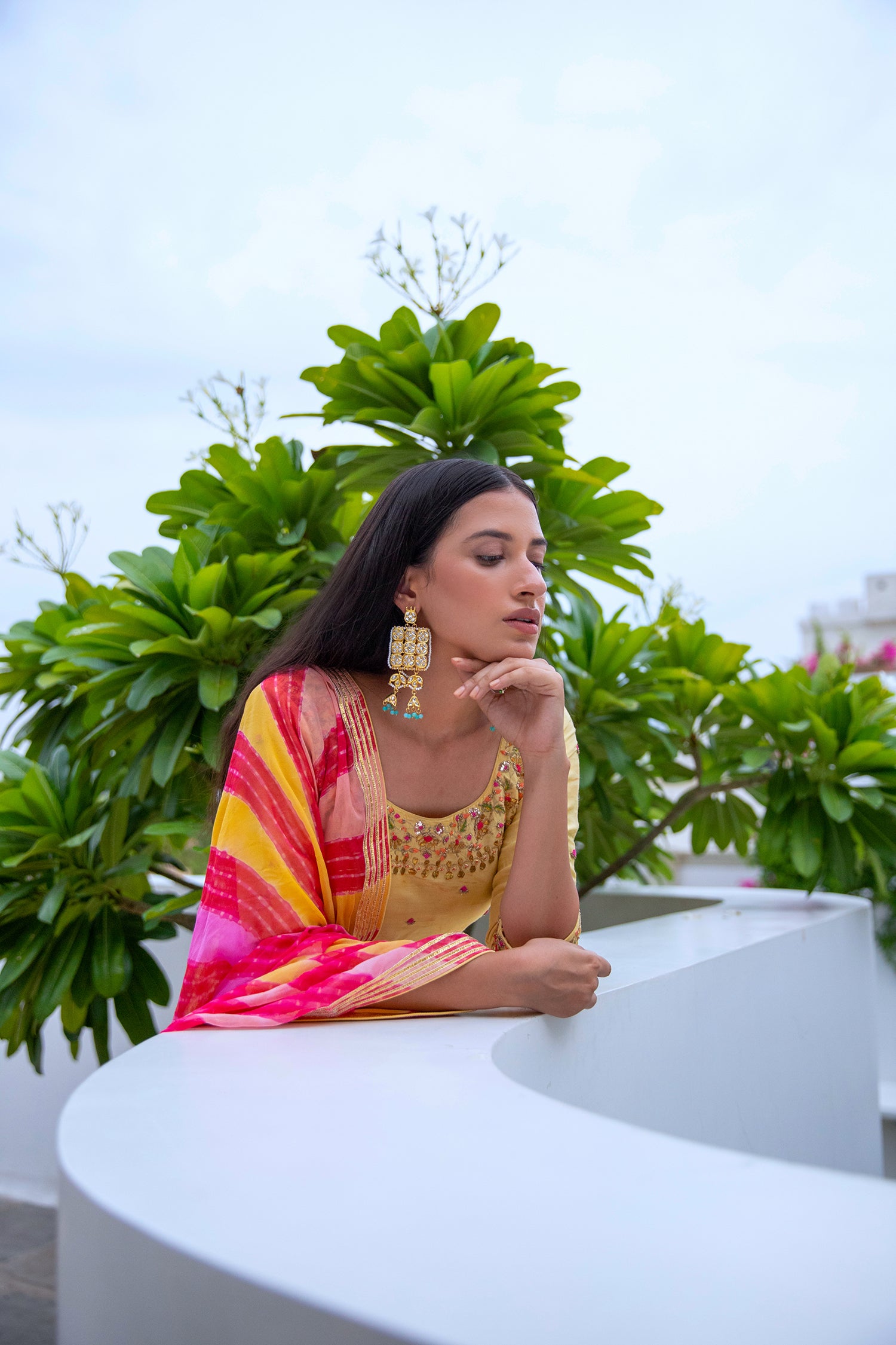 Yellow Hand Embroidered Silk Sharara Set