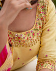 Yellow Hand Embroidered Silk Sharara Set