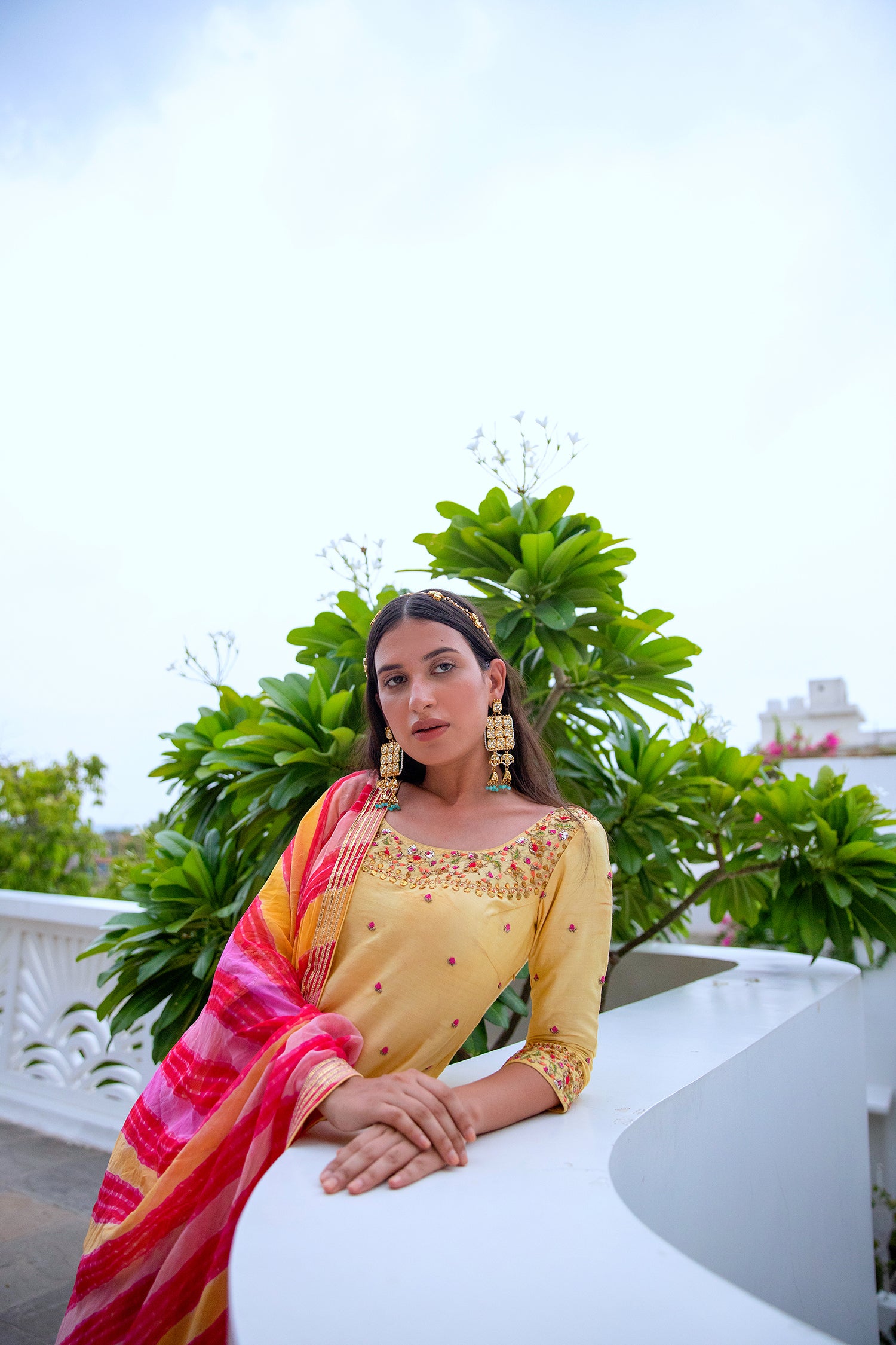 Yellow Hand Embroidered Silk Sharara Set