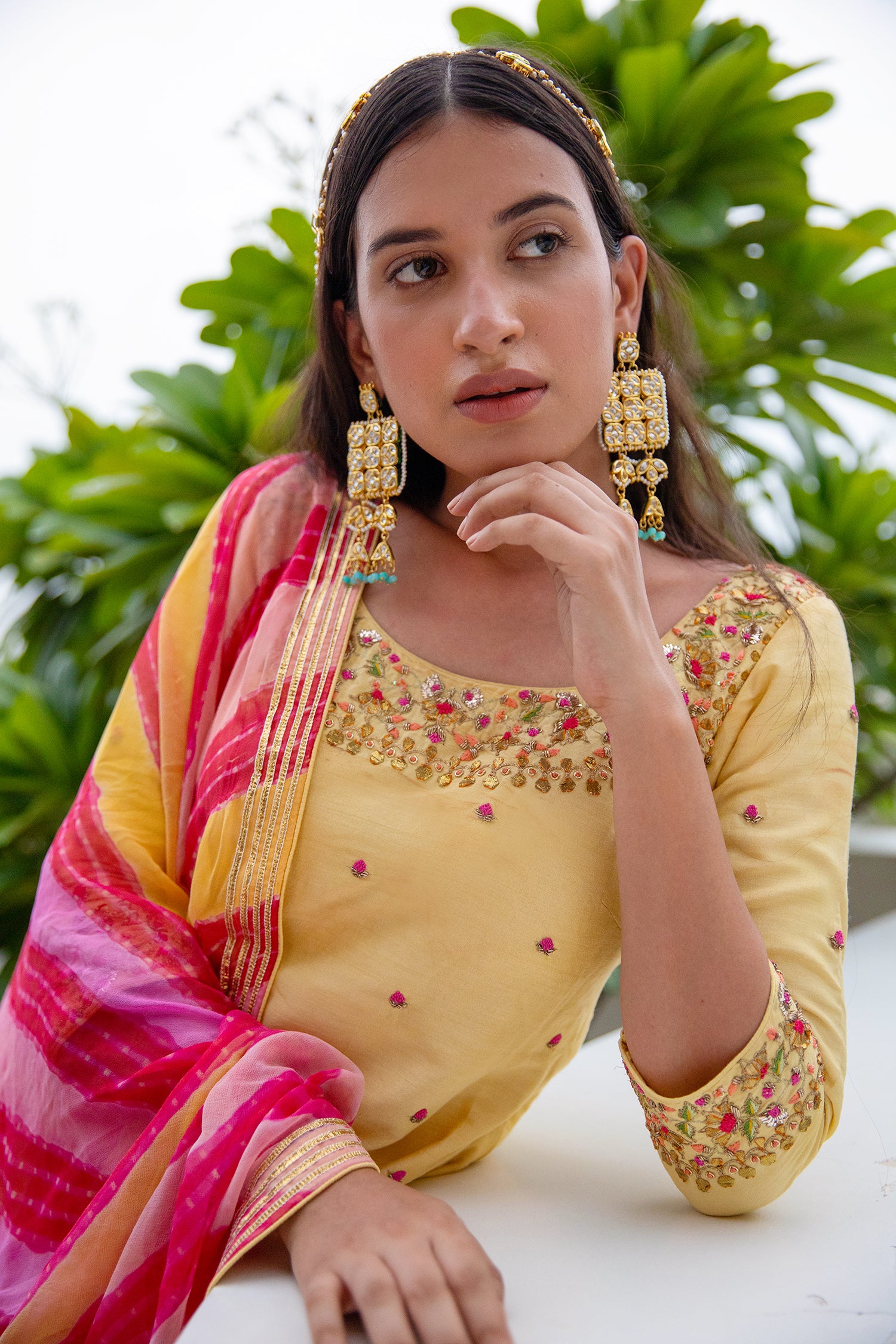 Yellow Hand Embroidered Silk Sharara Set