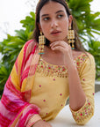 Yellow Hand Embroidered Silk Sharara Set