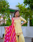 Yellow Hand Embroidered Silk Sharara Set