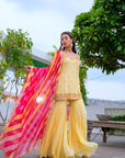 Yellow Hand Embroidered Silk Sharara Set