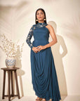 Crepe and Organza Drape Skirt Set with Ruffle Dupatta