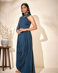 Crepe and Organza Drape Skirt Set with Ruffle Dupatta