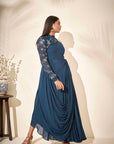 Crepe and Organza Drape Skirt Set with Ruffle Dupatta