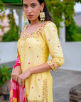 Yellow Hand Embroidered Silk Sharara Set