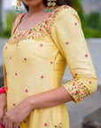 Yellow Hand Embroidered Silk Sharara Set