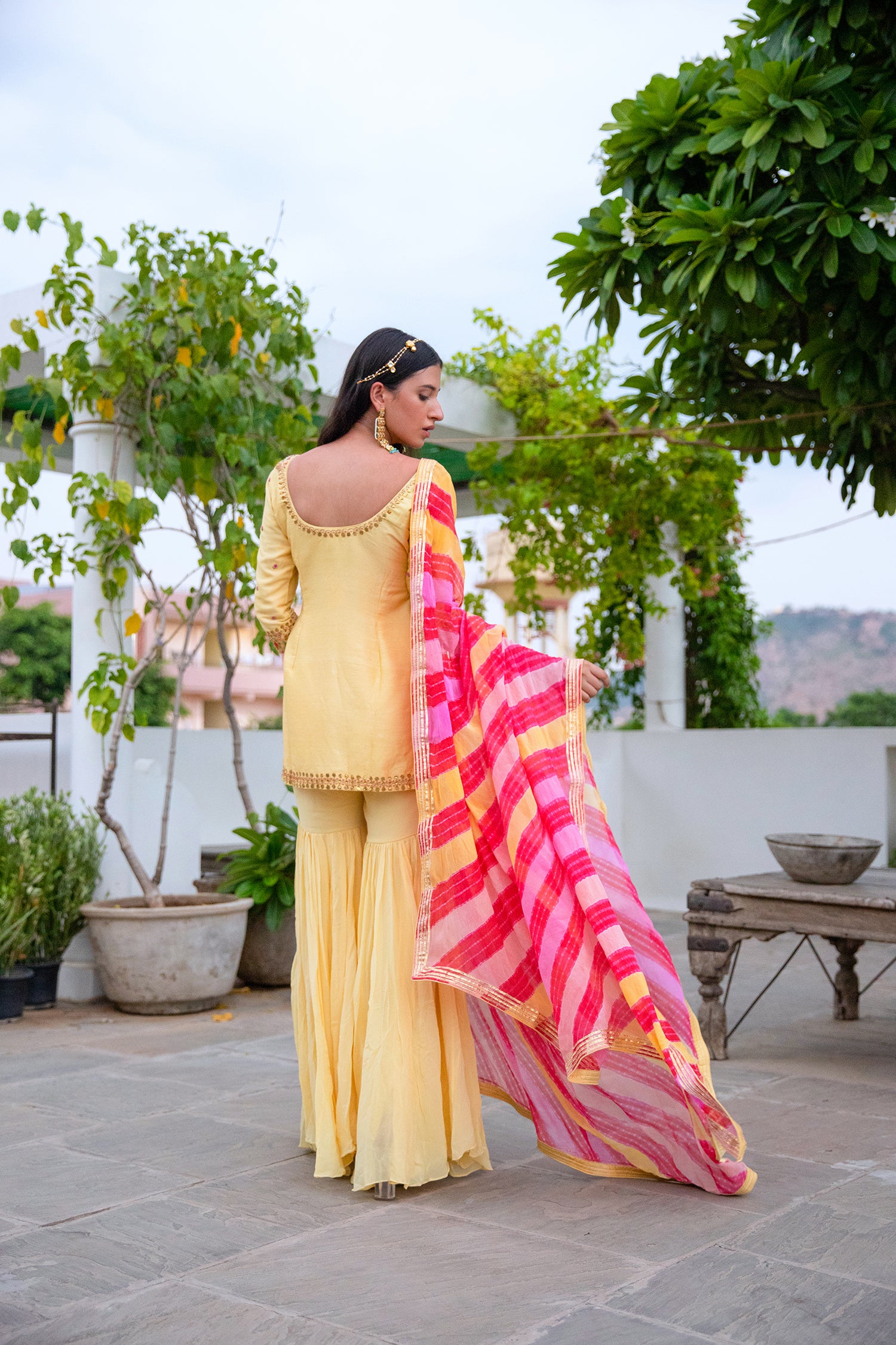Yellow Hand Embroidered Silk Sharara Set