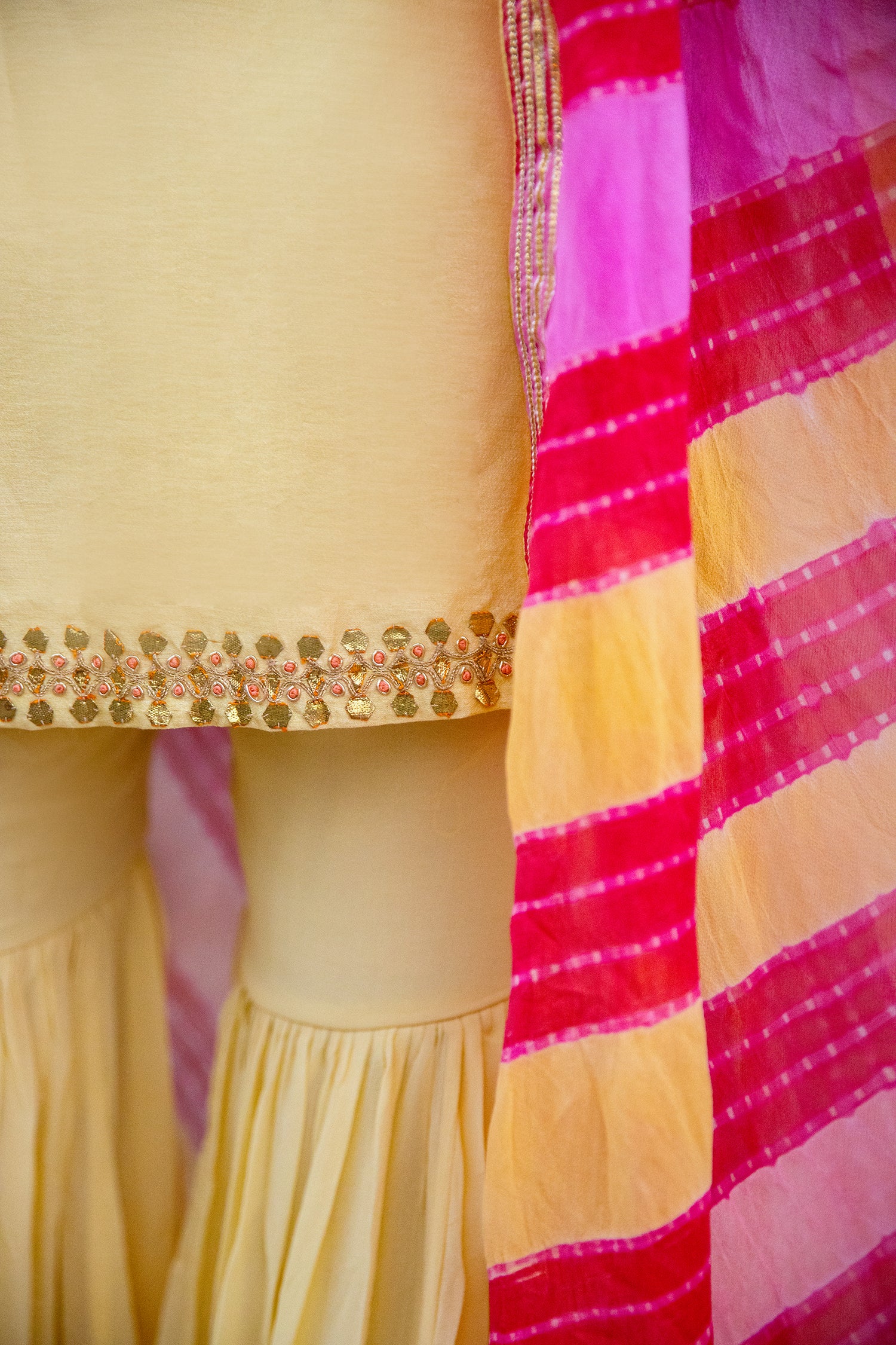 Yellow Hand Embroidered Silk Sharara Set