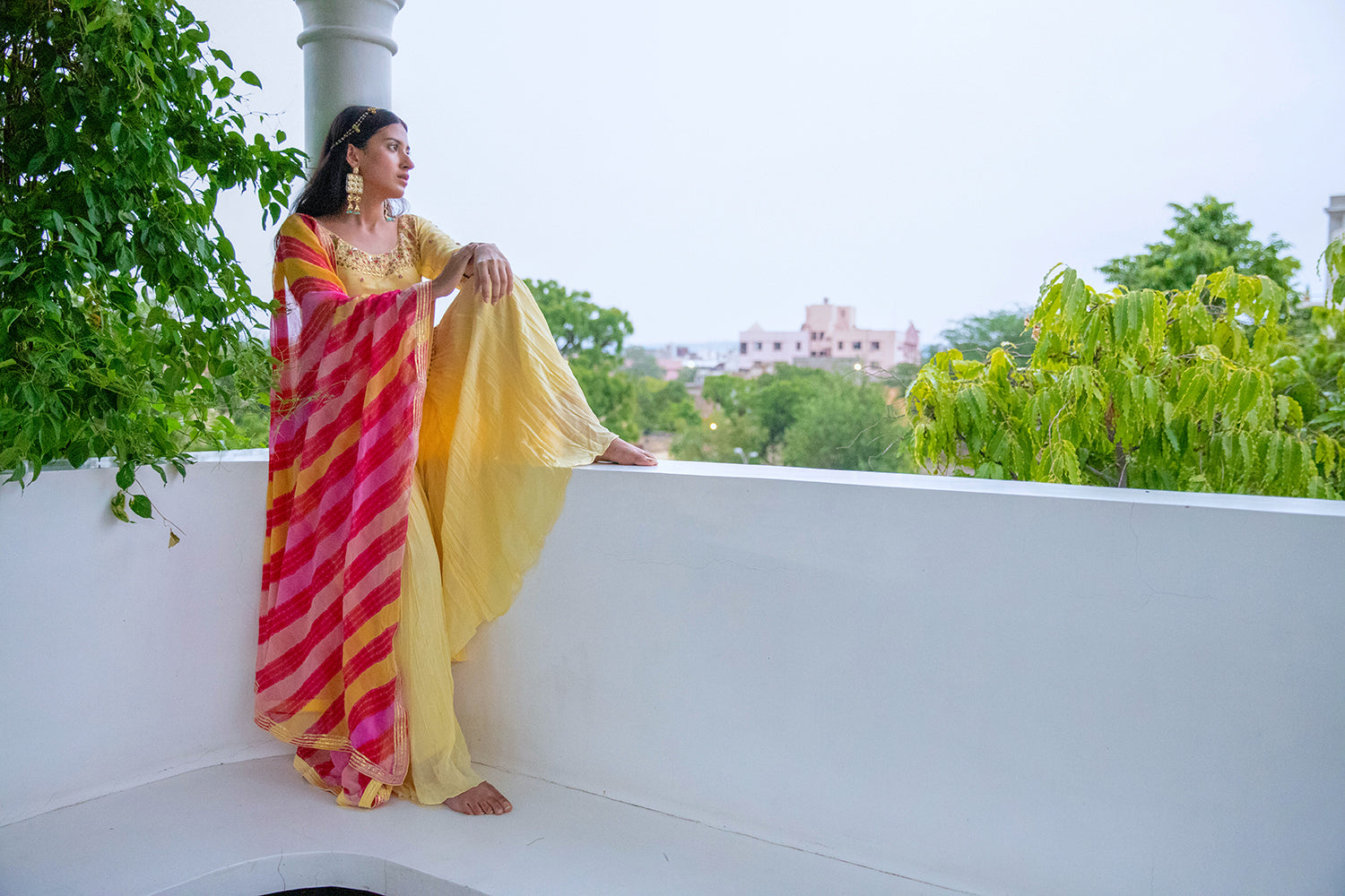 Yellow Hand Embroidered Silk Sharara Set