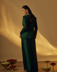 Forest Green Satin Jacket with Saree Drape Skirt
