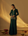 Forest Green Satin Jacket with Saree Drape Skirt