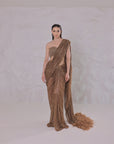 Tawny Birch Brown Color Saree And Feather