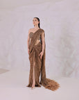 Tawny Birch Brown Color Saree And Feather