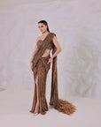 Tawny Birch Brown Color Saree And Feather