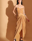 Chikan Co-ord set with Long Shrug - Pastel Orange