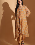 Chikan Co-ord set with Long Shrug - Pastel Orange