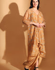 Chikan Co-ord set with Long Shrug - Pastel Orange