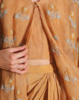 Chikan Co-ord set with Long Shrug - Pastel Orange
