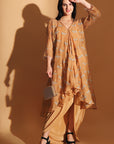 Chikan Co-ord set with Long Shrug - Pastel Orange
