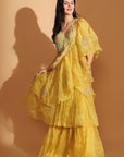 Off-Shoulder Corset Top & Cowl Drape Skirt - Yellow