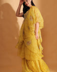 Off-Shoulder Corset Top & Cowl Drape Skirt - Yellow
