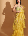 Off-Shoulder Corset Top & Cowl Drape Skirt - Yellow