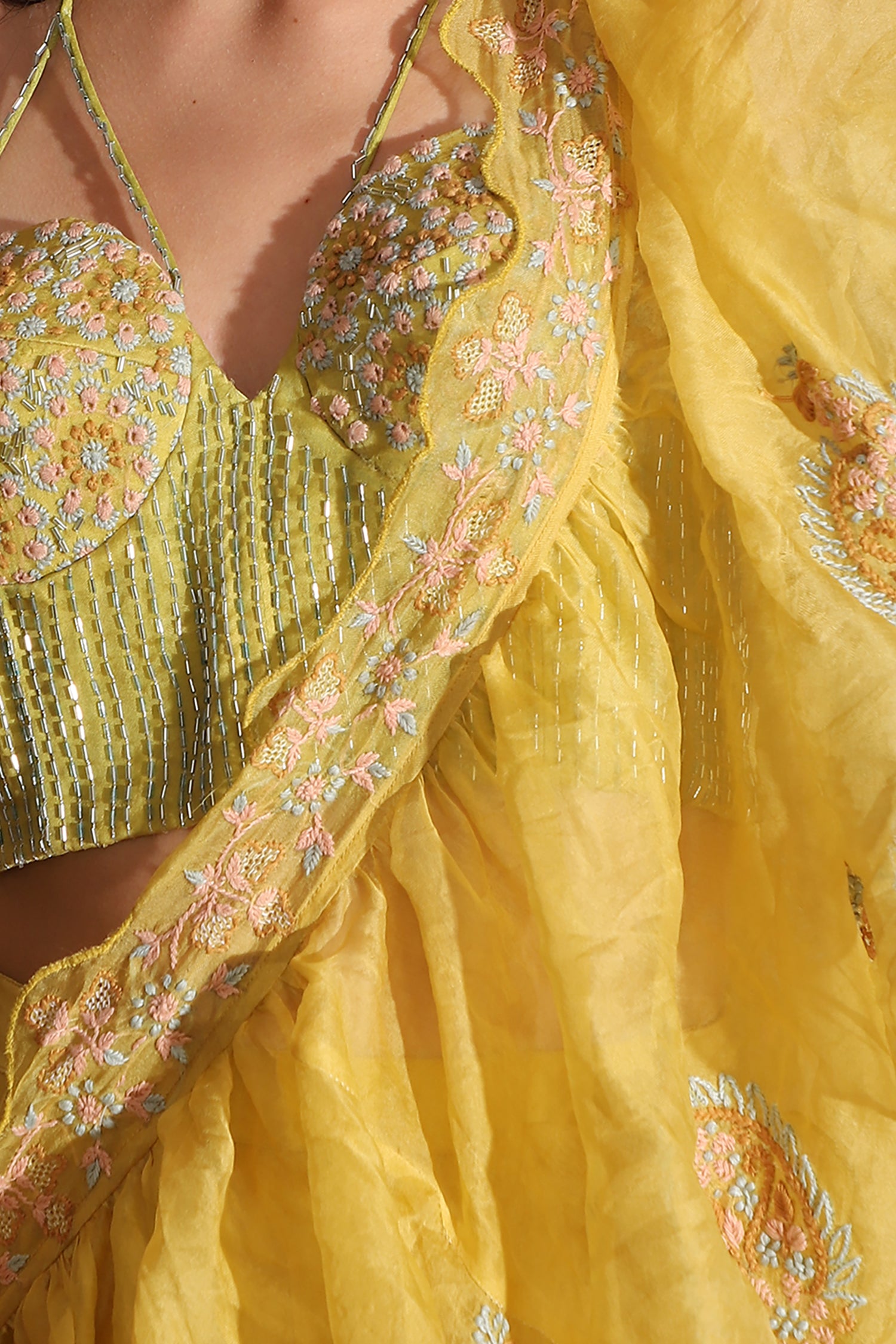 Off-Shoulder Corset Top & Cowl Drape Skirt - Yellow