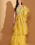 Off-Shoulder Corset Top & Cowl Drape Skirt - Yellow
