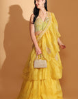 Off-Shoulder Corset Top & Cowl Drape Skirt - Yellow