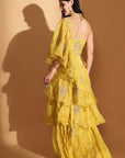 Off-Shoulder Corset Top & Cowl Drape Skirt - Yellow