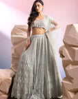 Sea Green Embroidered Lehenga With Tassels