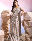 Grey Pre-Draped Saree