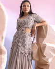 Grey Achal Cutwork Drape Saree
