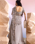 Grey Achal Cutwork Drape Saree