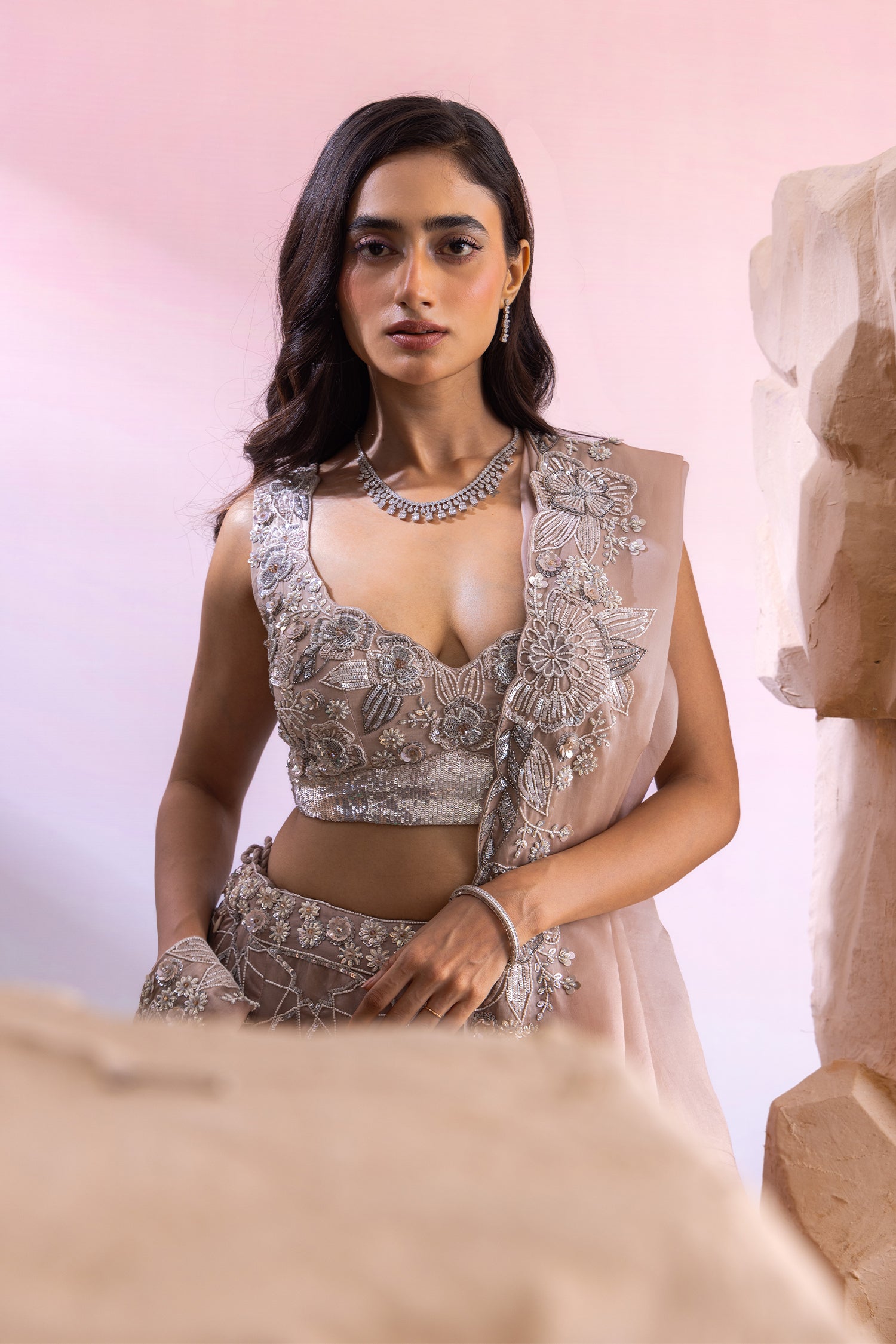 Silver Organza Bridal Lehenga