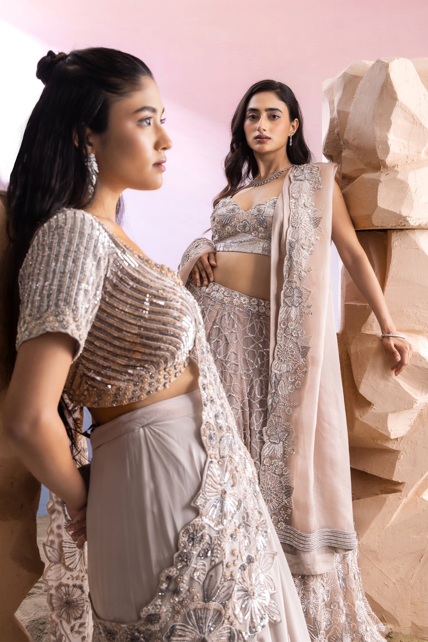 Silver Organza Bridal Lehenga