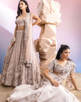 Grey Achal Cutwork Drape Saree