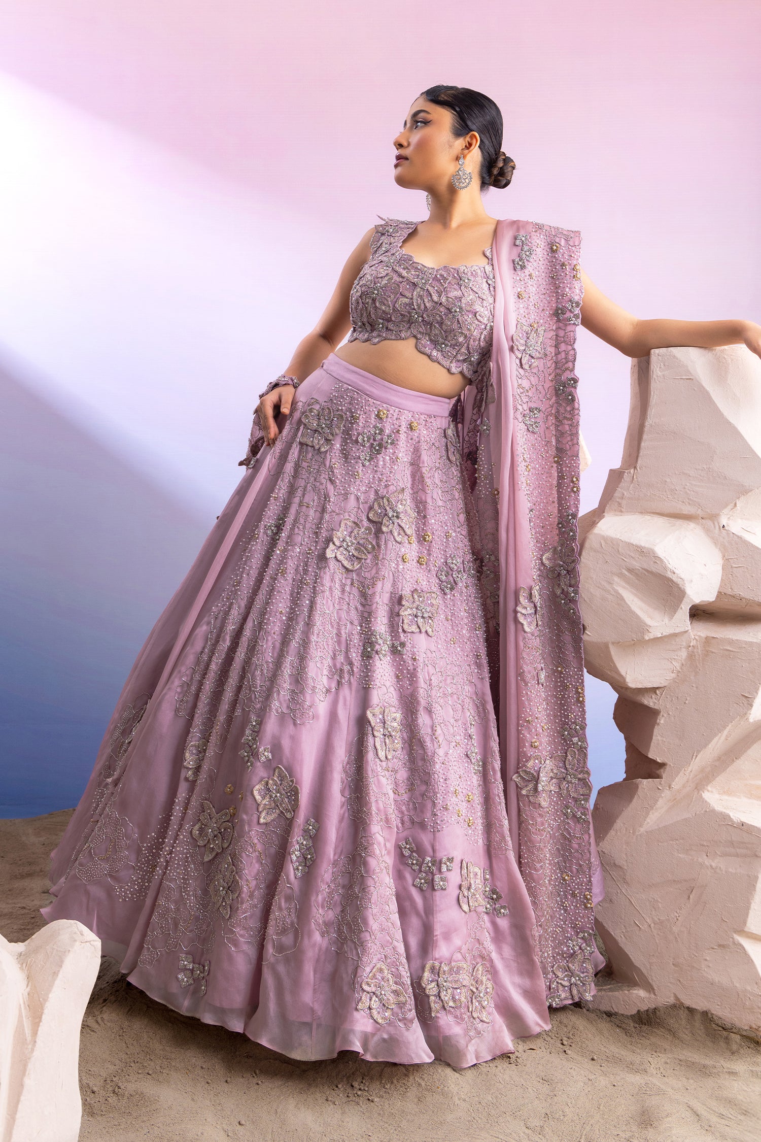 Lavender 3D Lehenga