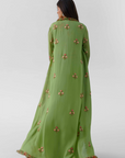 Drape Skirt Set with Ruffle Dupatta - Green