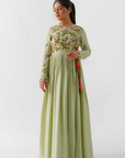 Elegant Ombre Drape Skirt Set with Hand-Embroidered Zardosi Crop Top