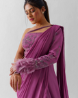 Sequin Embroidered Crop Top and Flared Pants Fusion Set - Tussar Silk