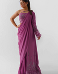 Sequin Embroidered Crop Top and Flared Pants Fusion Set - Tussar Silk