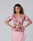 Embroidered Peplum Top and Layered Pants Fusion Set